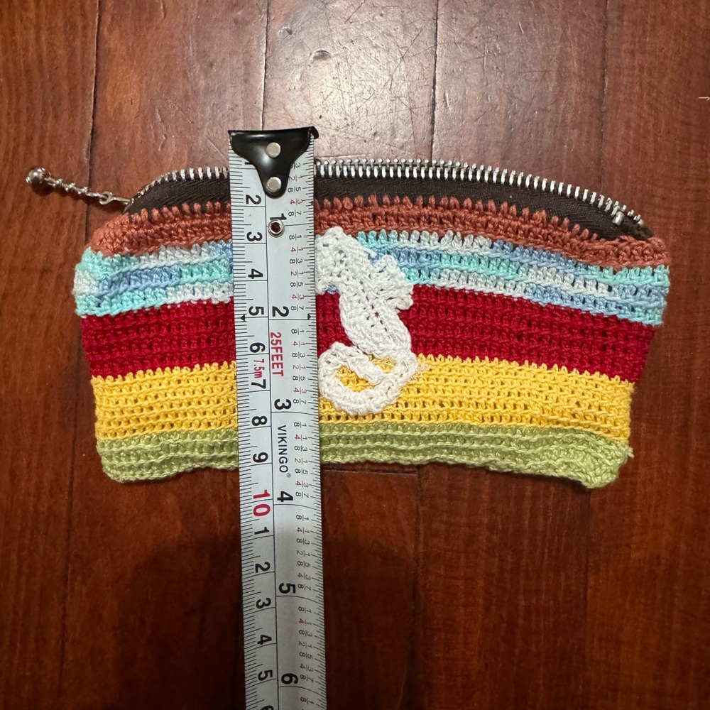 Crocheted Striped Pouch with Seahorse Accent Hand made - Picture 7 of 8